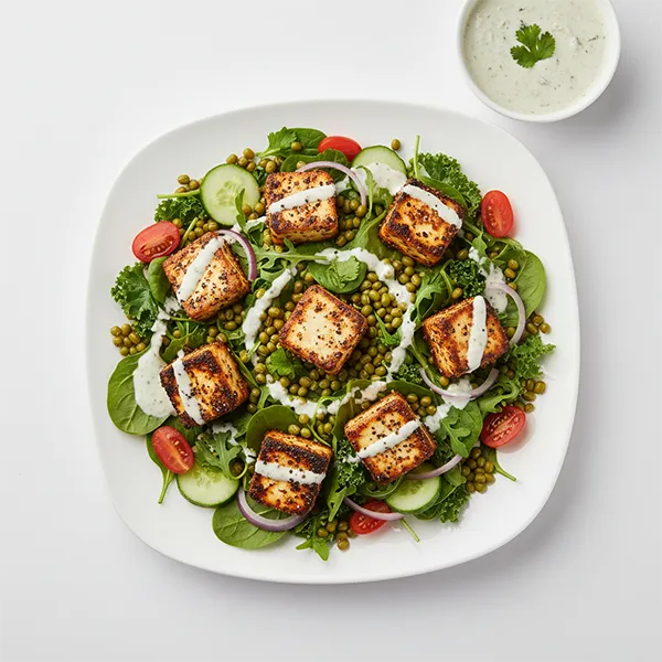 Black Pepper Paneer Tikka Salad Bowl With Moong And Greens